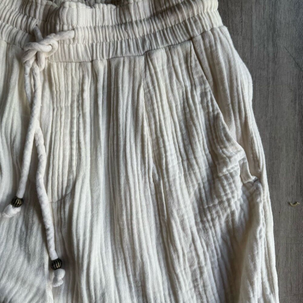 Sundays by Wearesundays Women Wide Leg 100% Cotton Beige Pants Euro Summer Sz L - Picture 9 of 13
